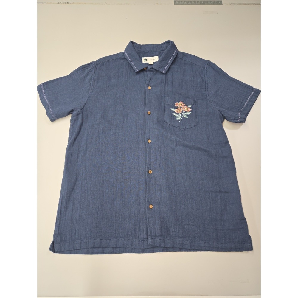Aeropostale Men's S/S Organic Cotton Embroidery Button‎ Up Shirt Blue Size L